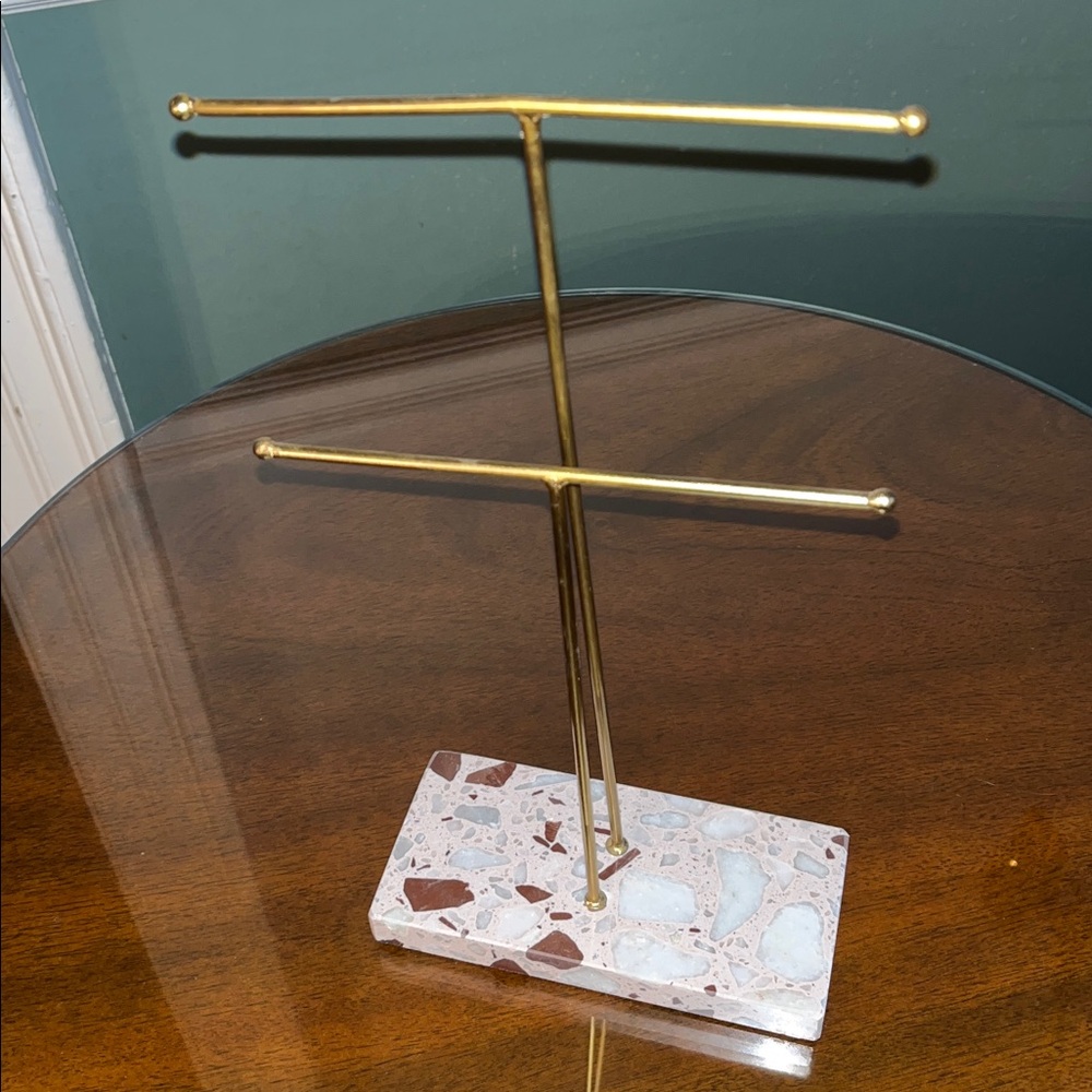Sass & Belle Double Terazzo Gold Jewelry Stand. NWOT. 12-1/2” tall.